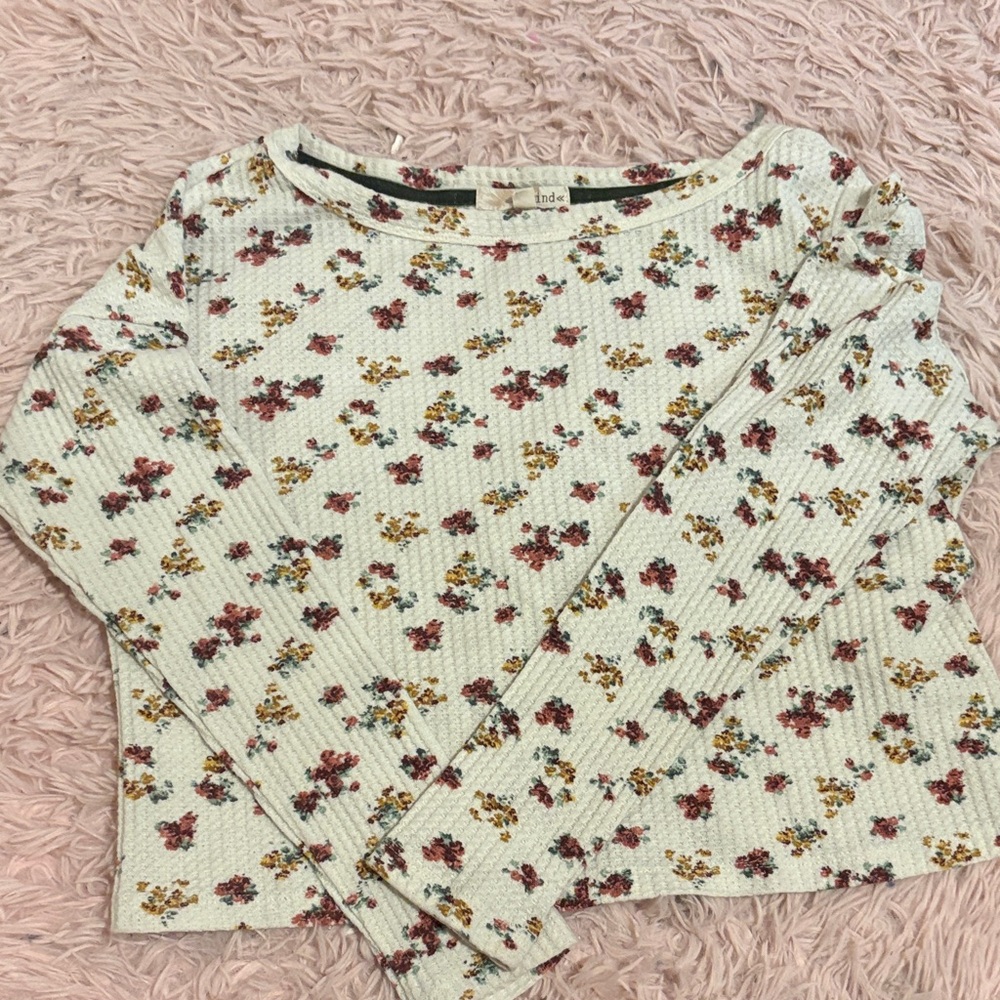 Kohl's Floral Long Sleeve Top - Cream and Burgundy